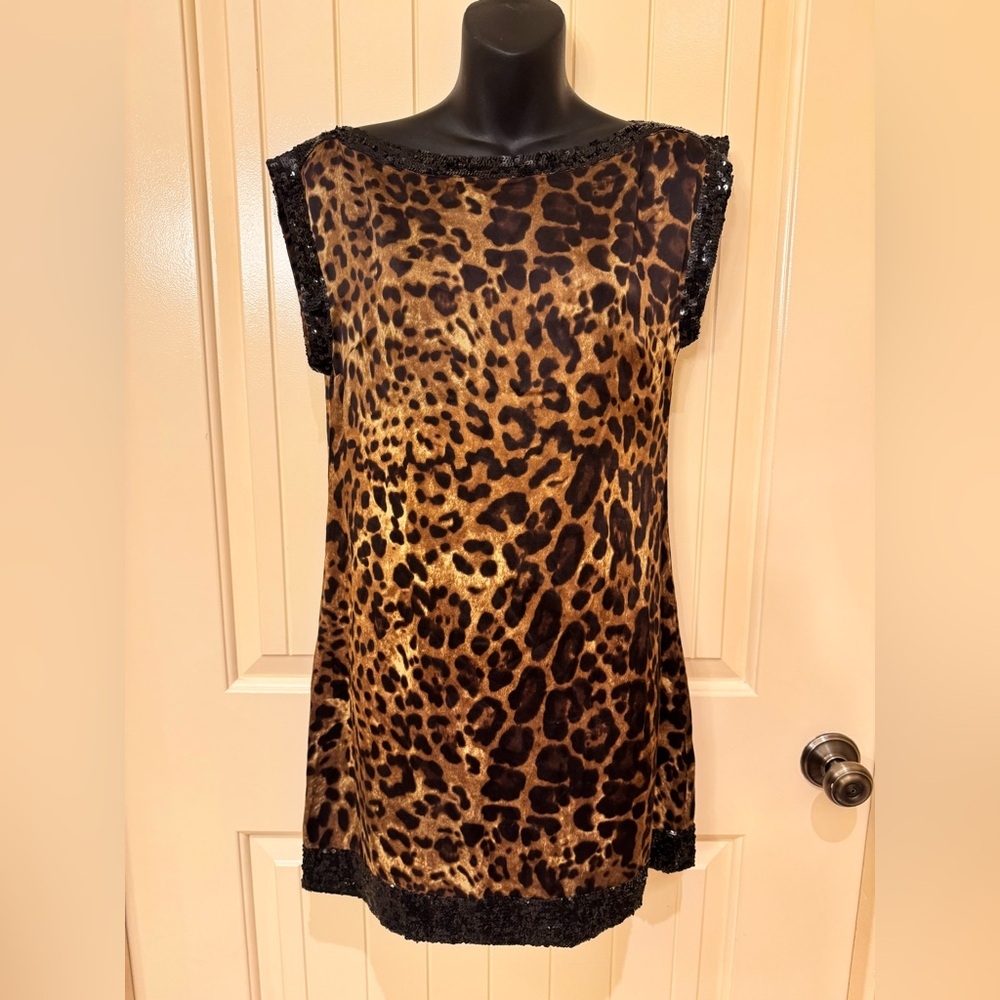 Y2K NWT Marciano Leopard Print Mini TUNIC Dress with Black SEQUIN Accents Size S